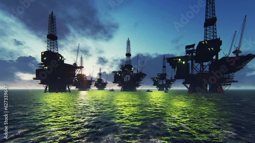Accumulation of Oil Rigs at Sea photo