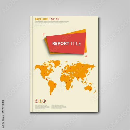 Brochures book or flyer with world map in orange red design