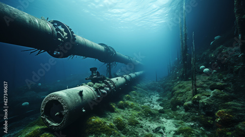 View of a submarine pipeline , underwater