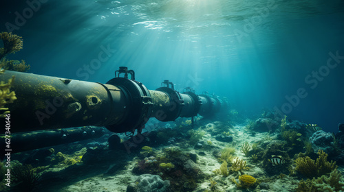 View of a submarine pipeline , underwater