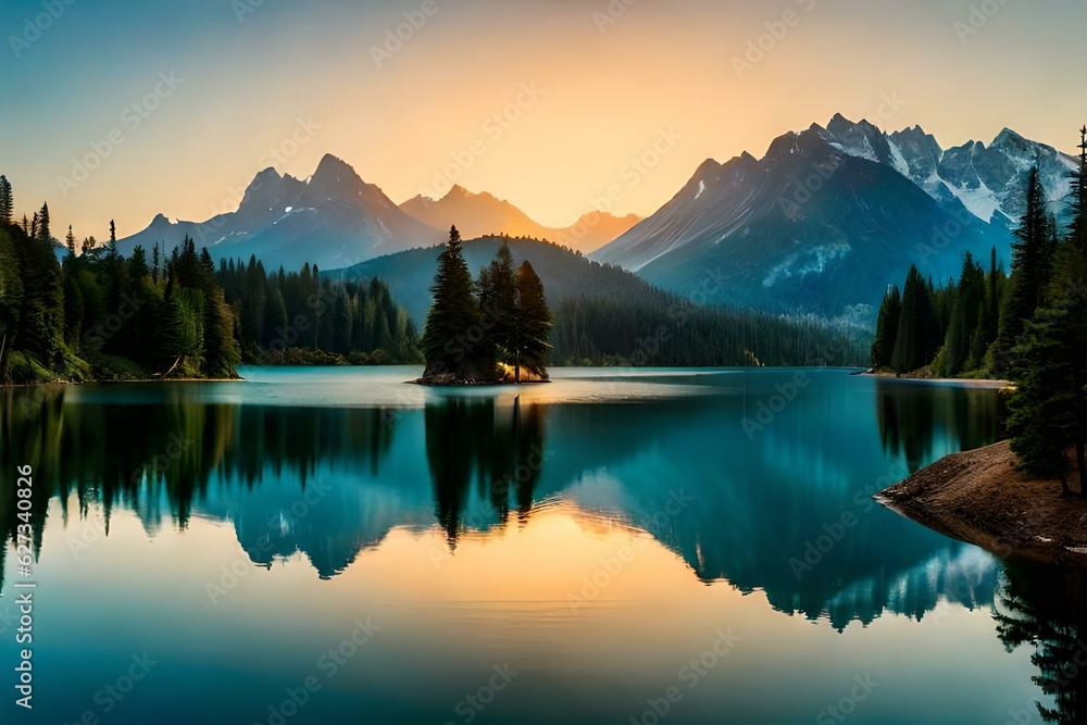 beautiful lakes in forest generative by AI technology beautiful lakes in forest generative by AI technology