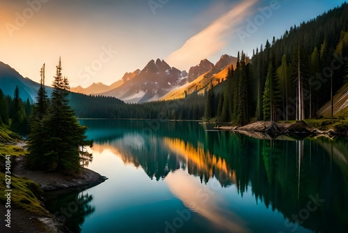 beautiful lakes in forest generative by AI technology © Jennifer 