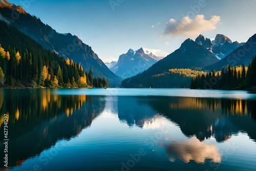 beautiful lakes in mountains generative by AI technology © Jennifer 