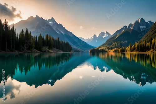 beautiful lakes in mountains generative by AI technology © Jennifer 