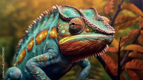 Reptile chameleon close-up. Realistic vector 3d illustration of a chameleon. Beautiful chameleon vector.