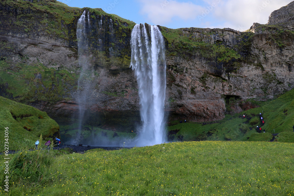 Iceland-The Seljalandsfoss waterfall in nice weather Iceland-The Seljalandsfoss waterfall in nice weather
