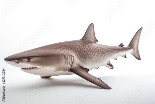 Beautiful predatory shark on a white background close-up.