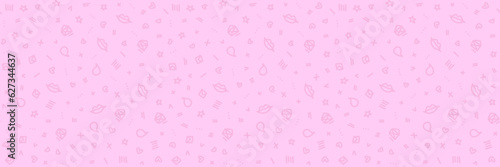 Vector doodle seamless pattern. Tiny elements hand drawn hearts, lips, kisses, speech bubbles, letters and geometric items pink color background. Tiny elements repeatable backdrops.