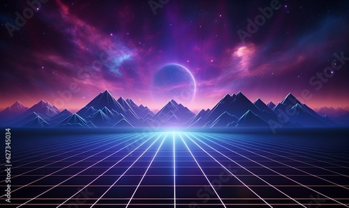 Abstract retro 80s sci-fi grid futuristic background