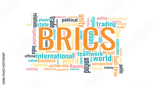 Illustration in the form of a cloud of words related to a BRICS.