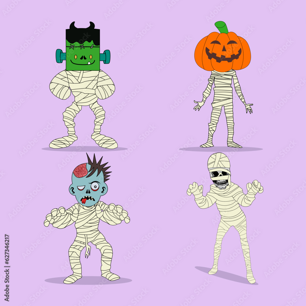 Free vector hand drawn halloween mummy collection. Cute halloween character set Free vector hand drawn halloween mummy collection. Cute halloween character set