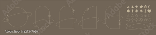 Arch frame aesthetic element, set simple frame and elements, simple aesthetic for you progect, template, poster.