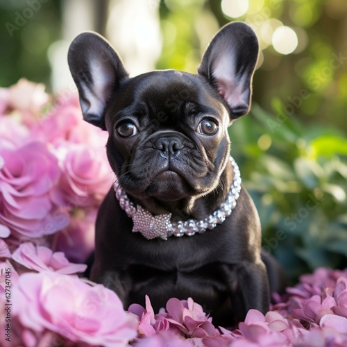 Cute Frenchie in garden