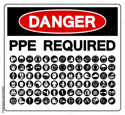 Danger PPE Required Symbol Sign, Vector Illustration, Isolated On White Background Label .EPS10