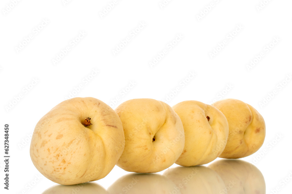 Several juicy ripe peaches, macro, isolated on white background. Several juicy ripe peaches, macro, isolated on white background.