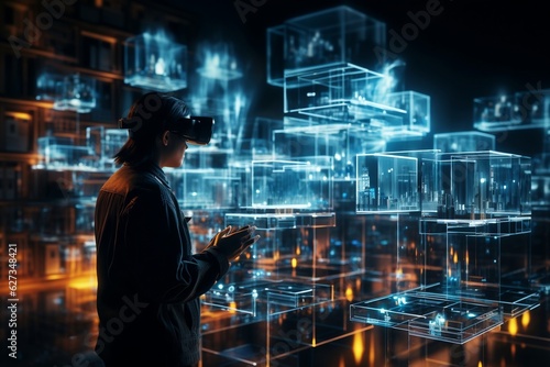 Architect Wearing VR Glasses Building a Brilliantly Smart City, Sustainable future Ai Generative