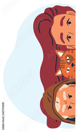 People spying, observing and sneaking set. Characters peeping, hiding behind shrubs, window. Man, woman and cat peeking, looking out, searching. Curious detectives secretly looking out from wall