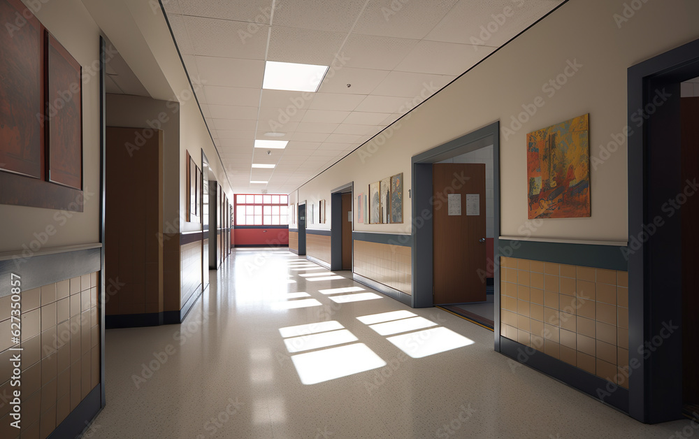 School hallway. AI, Generative AI School hallway. AI, Generative AI