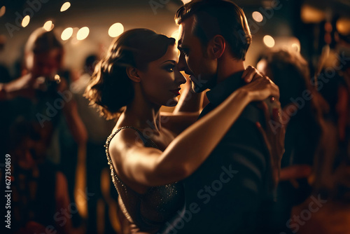 Dramatic Image of Close Dancing Couple on Dancefloor, created with Generative AI technology