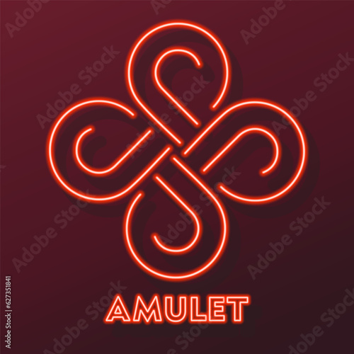 amulet success wealth neon sign, modern glowing banner design, colorful modern design trends on black background. Vector illustration.