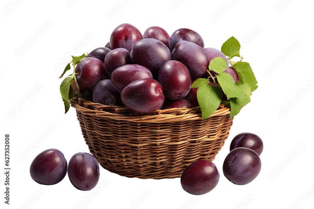 A realistic portrait of Plum in a basket, isolated PNG A realistic portrait of Plum in a basket, isolated PNG