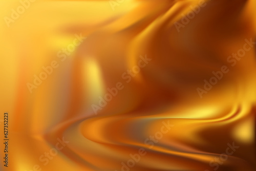 Abstract liquid gold background. Amber wavy background. Vector illustration with gradient mesh. Wallpaper with soft color transitions and neon reflections. Pattern with overflows of caramel, or oil