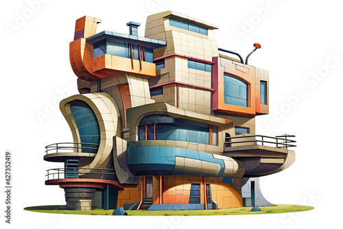 Cubist inspired house. isolated object, transparent background