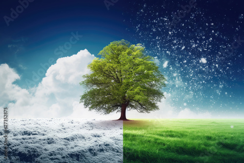 Landscape of two seasons winter and summer