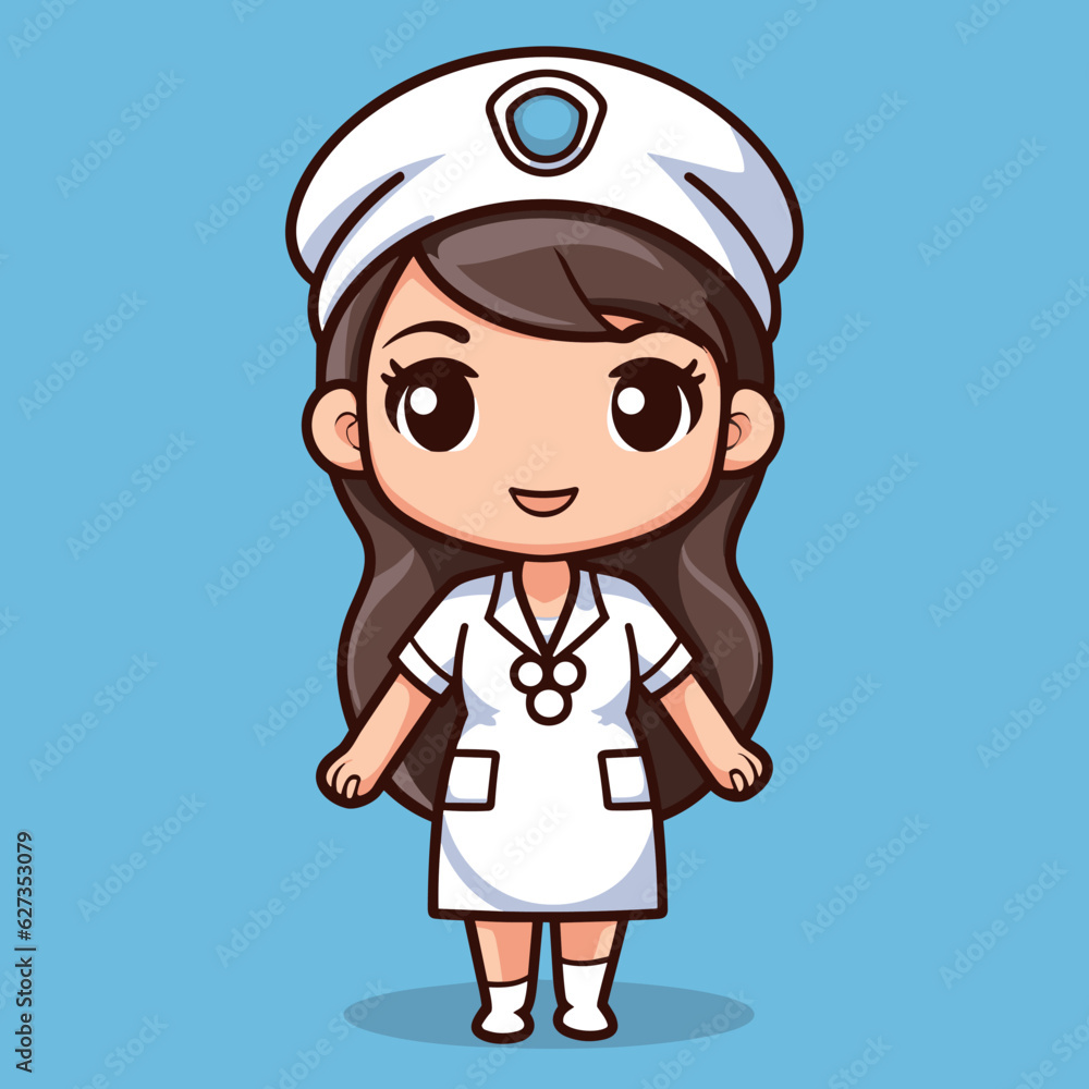 kawaii nurse in blue background illustration kawaii nurse in blue background illustration
