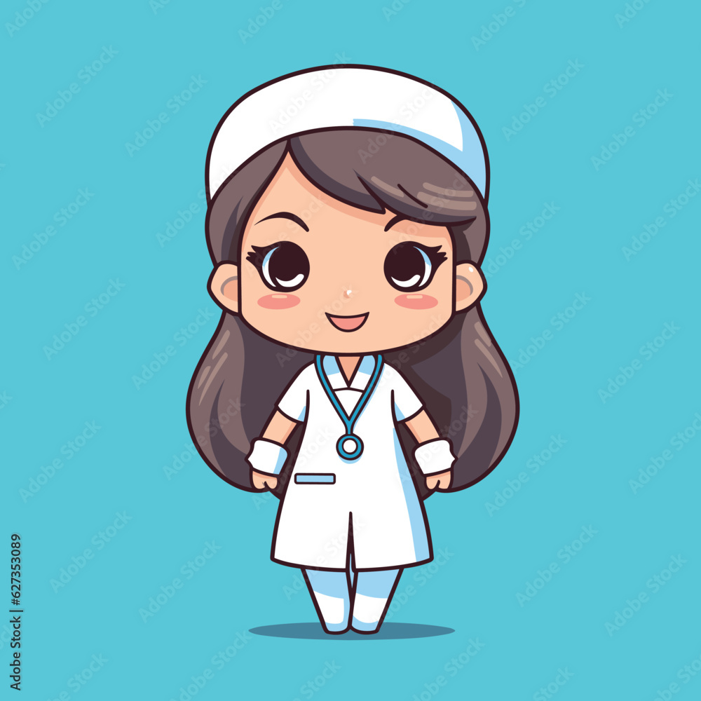 kawaii nurse in blue background illustration kawaii nurse in blue background illustration