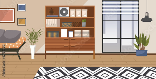Home office. Interior vector illustration. Work from home. The office space is designed to minimize distractions and foster concentration Flats interior design strikes a balance between aesthetics
