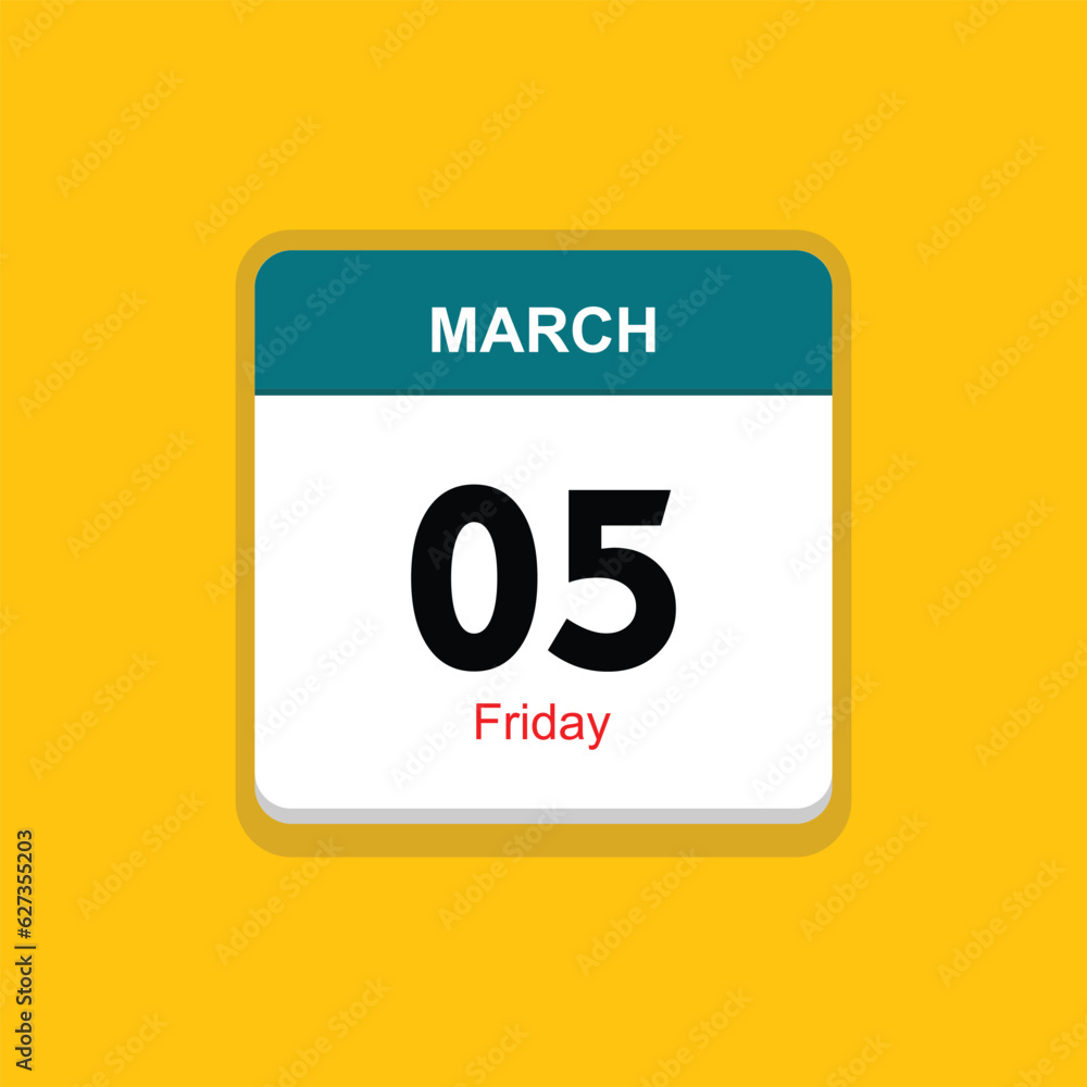 friday 05 march icon with black background, calender icon
