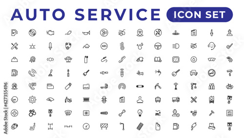 Auto service and car garage Set of thin line web icon set, simple outline icons collection, Pixel Perfect icons, Simple vector illustration.