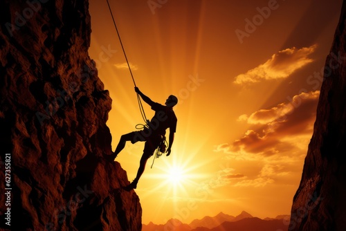 silhouette of man climbing to success 