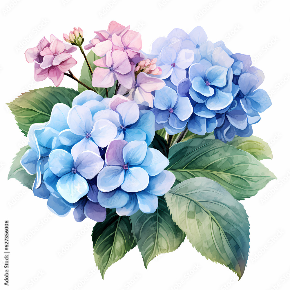Watercolor hydrangea isolated on white blossom Watercolor hydrangea isolated on white blossom