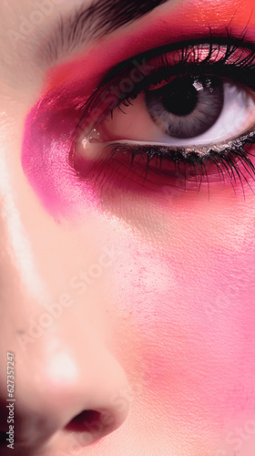 Striking Close-Up of Girl's Eye, Pink Makeup Accentuating Beauty
