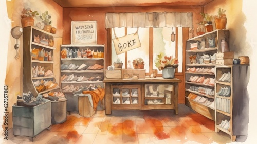 Sock store with warm and inviting earthy tones. Generative AI.