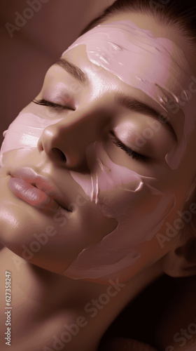Woman's Face with Soothing Face Mask Applied, Eyes Closed in Relaxation