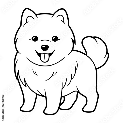 American Eskimo, hand drawn cartoon character, dog icon.