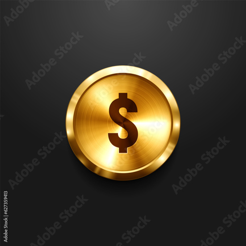 Gold coin. Money on dark background. Vector illustration.