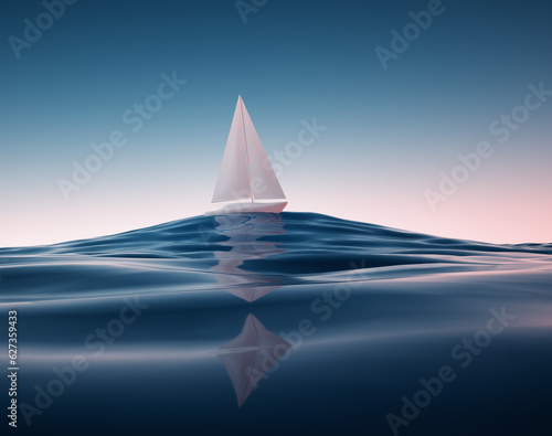 Origami sailboat floating i...