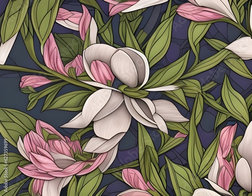 Illustration of Magnolia in spring Patern Ai generated