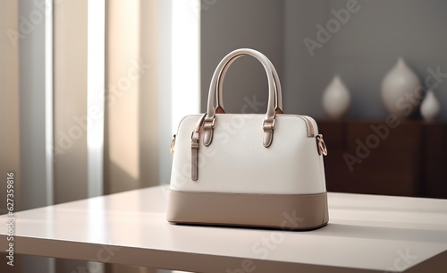 Modern elegant leather bag on coffee table