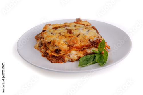 lasagne on plate on white background for restaurant menu 3