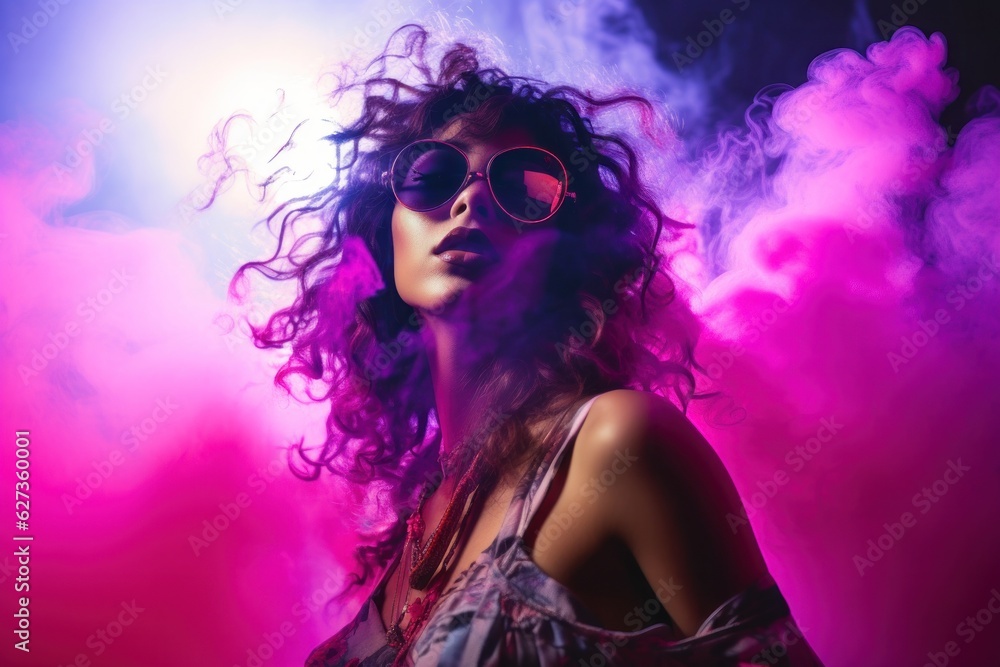 Cool girl on violet smoke background Cool girl on violet smoke background