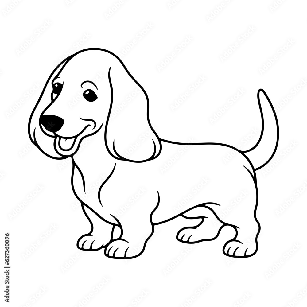 Basset hound, hand drawn cartoon character, dog icon. Basset hound, hand drawn cartoon character, dog icon.
