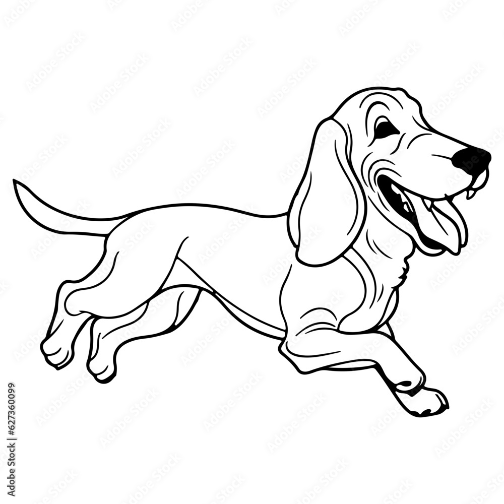 Basset hound, hand drawn cartoon character, dog icon. Basset hound, hand drawn cartoon character, dog icon.