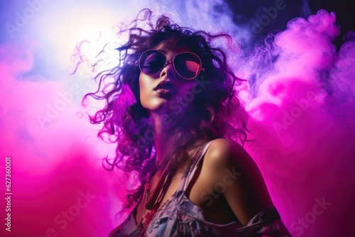 Cool girl on violet smoke background © olegganko