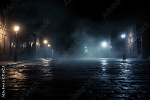 Abstract light amidst the dark, smoky streets. Ideal for photographers, urban explorers, and creatives seeking atmospheric scenes. Generative AI