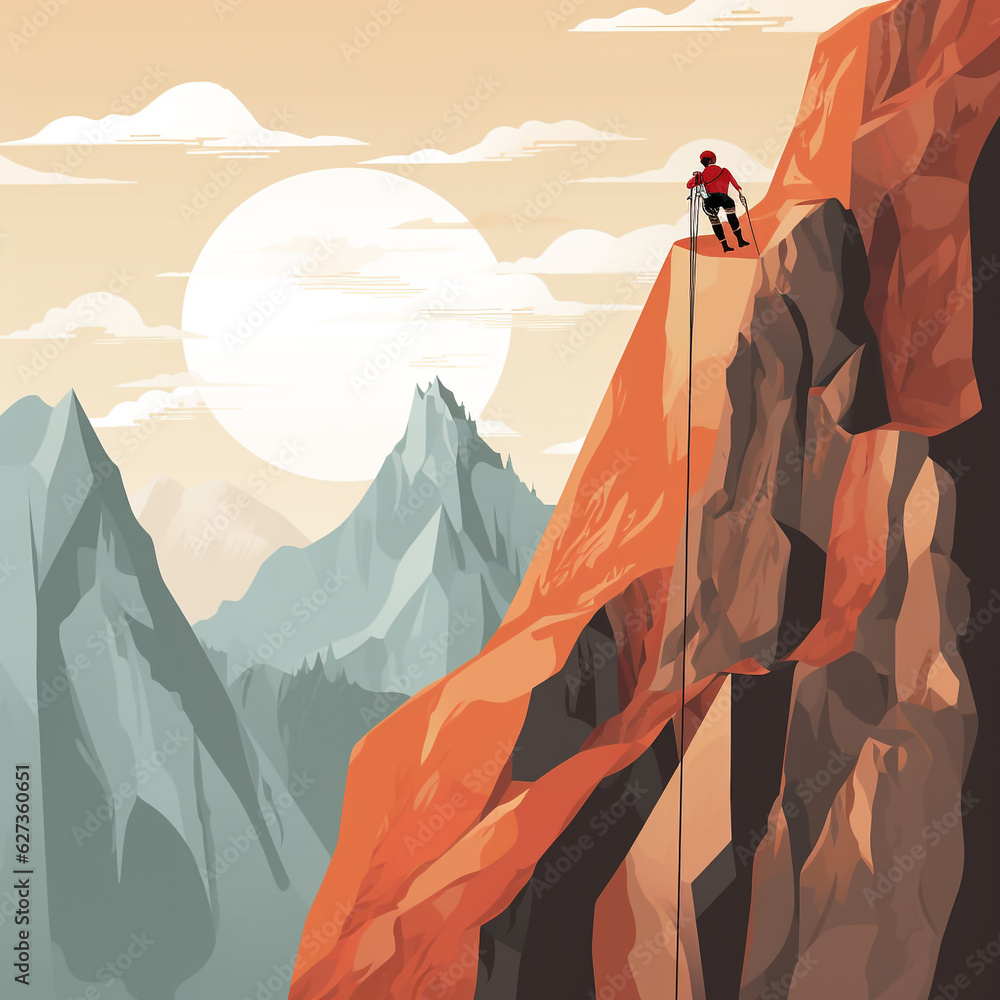 Illustration of a mountain climber climbing a mountain. He is on an extreme journey to the top. Using tools to climb mountains. Illustration of a mountain climber climbing a mountain. He is on an extreme journey to the top. Using tools to climb mountains.